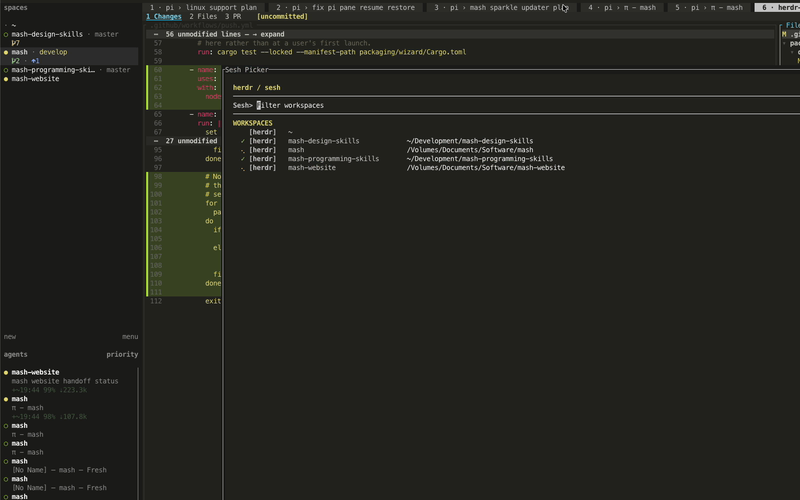 Mash's workspace picker, one workspace per project